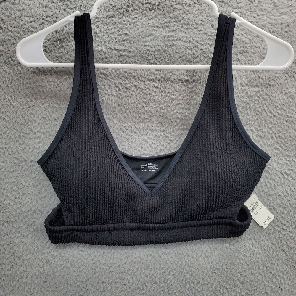 Aerie Scoop Ribbed Bikini Top Womens Large NWT Black